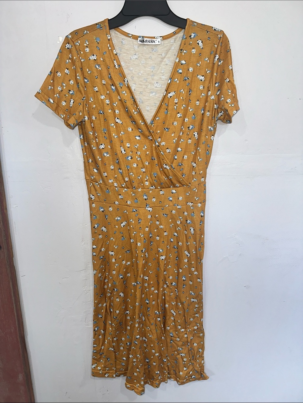 Mustard Floral Midi Wrap Dress